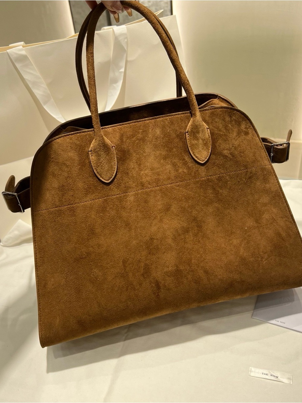 The Row Chestnut Suede Top-Handle Tote